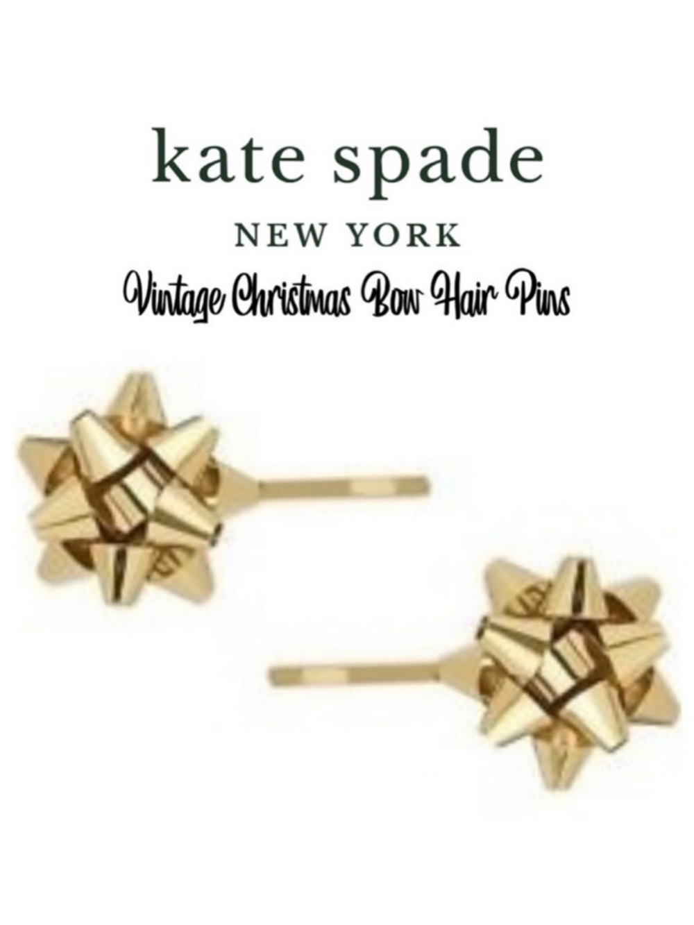KATE SPADE VINTAGE BOURGEBOW BOW GOLD HAIR CLIPS BARRETTE GRIPS CHRISTMAS PINS